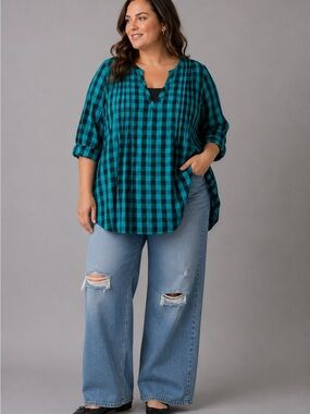 Woman Within Buffalo Check Gingham Top Size 4X